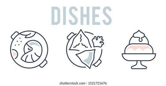 Food and drink icons. Restaurant line icons set. 