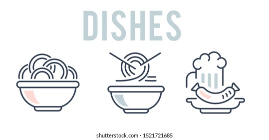 Food and drink icons. Restaurant line icons set. 