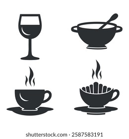 food and drink icons, restaurant menu symbols, mealtime vector set