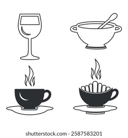 food and drink icons, restaurant menu symbols, mealtime vector set