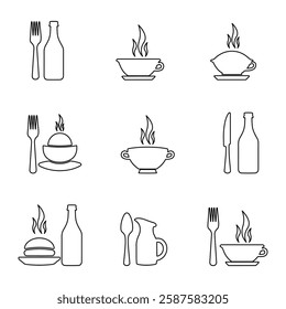 food and drink icons, restaurant menu symbols, mealtime vector set