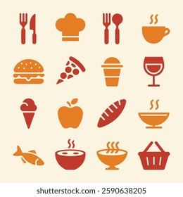 Food and Drink Icons Set. Editable vector icon. Perfect for web and app interfaces, presentations, info graphics, etc. 
