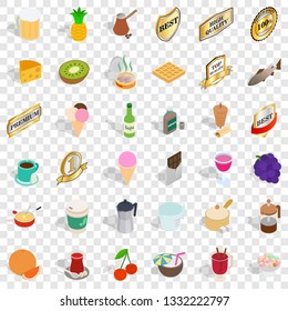Food and drink icons set. Isometric style of 36 food and drink vector icons for web for any design