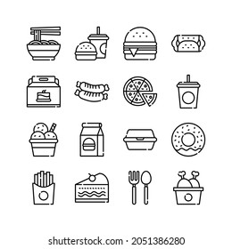 food and drink icons set line vector