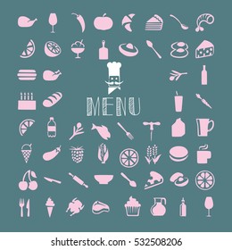 food and drink icons set, vector illustration