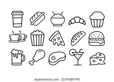 food and drink icons set in white background