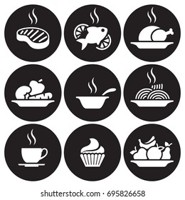 Food and Drink icons set. White on a black background