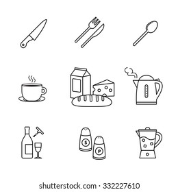 Food and drink icons thin line art set. Black vector symbols isolated on white.