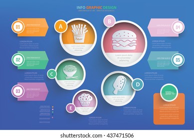 Food and drink info graphic design on blue background,vector