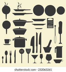 Food and Drink kitchen utensils isolated - vector