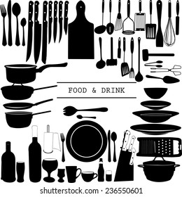 Food and Drink kitchen utensils isolated - vector