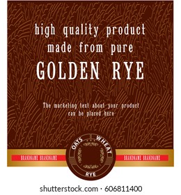 Food or drink label template for vodka, bakery etc with abstract golden ripe rye ears background.