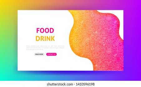 Food Drink Landing Page. Vector Illustration of Web Banner.