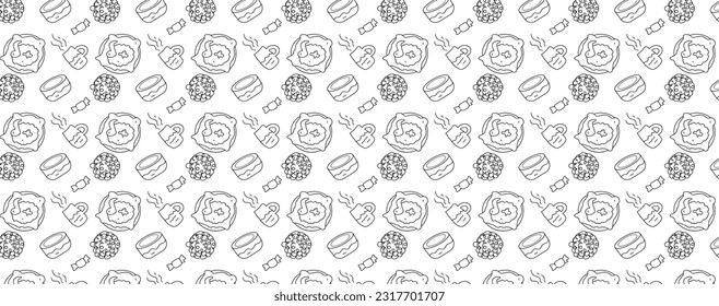 food and drink line art pattern background. vector abstract background for packaging, banners, textiles, textures, and design elements