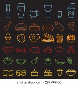 food and drink line craft icons set 