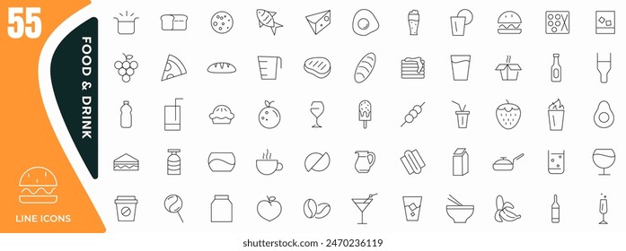 Food and drink - line icon set collection. Restaurant, hotel, fast food, menu. online food apps, web outline icons collection. Thin outline icon pack vector