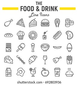 Food and drink line icon set, meal symbols collection, vector sketches, logo illustrations, signs linear pictograms package isolated on white background, eps 10.