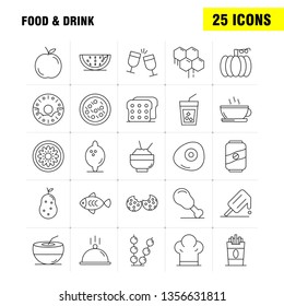 Food And Drink Line Icons Set For Infographics, Mobile UX/UI Kit And Print Design. Include: Bread, Food, Loaf, Ice Cream, Cream, Food, Eat, Icon Set - Vector
