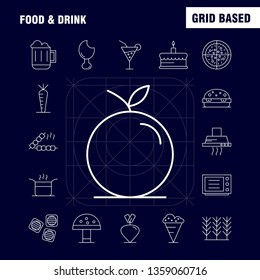Food And Drink Line Icons Set For Infographics, Mobile UX/UI Kit And Print Design. Include: Food, Restaurant, Dinner, Cereal, Food, Wheat, Bbq, Meat, Icon Set - Vector