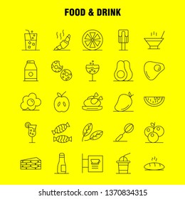 Food And Drink Line Icons Set For Infographics, Mobile UX/UI Kit And Print Design. Include: Cocktail, Glass, Goblet, Glass, Wine, Drink, Baking, Croissant, Icon Set - Vector