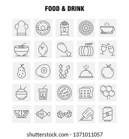 Food And Drink Line Icons Set For Infographics, Mobile UX/UI Kit And Print Design. Include: Bread, Food, Loaf, Ice Cream, Cream, Food, Eat, Icon Set - Vector