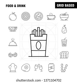 Food And Drink Line Icons Set For Infographics, Mobile UX/UI Kit And Print Design. Include: Bread, Food, Loaf, Ice Cream, Cream, Food, Eat, Icon Set - Vector