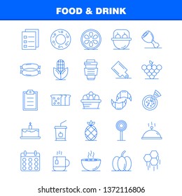 Food And Drink Line Icons Set For Infographics, Mobile UX/UI Kit And Print Design. Include: Breakfast, Croissant, Food, Food, Hood, Kitchen, Food, Hot Icon Set - Vector