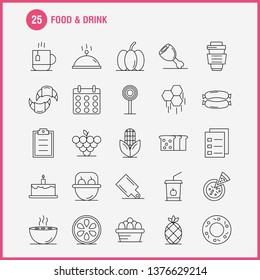 Food And Drink Line Icons Set For Infographics, Mobile UX/UI Kit And Print Design. Include: Breakfast, Croissant, Food, Food, Hood, Kitchen, Food, Hot Icon Set - Vector