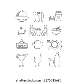 food and drink line icons set vector graphic illustration, suitable for restaurants, canteens, cafes, etc. 