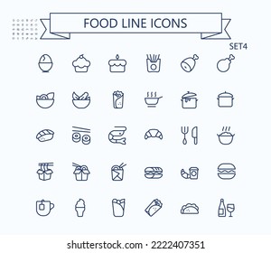 Food and drink line mini icons set. 24x24 px. Pixel Perfect. Editable stroke.