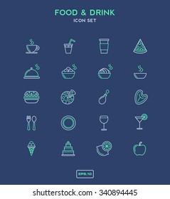 FOOD & DRINK - Linear White/Green Icon set