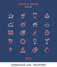 FOOD & DRINK - Linear White/Red Icon set