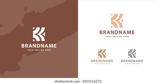 Food or drink logo with alphabet K. Label for food or drink company. Vector illustration with typography.