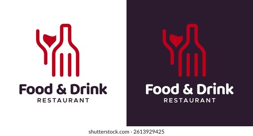 Food and drink logo design. Wine bottle logo with spoon fork design vector symbol icon