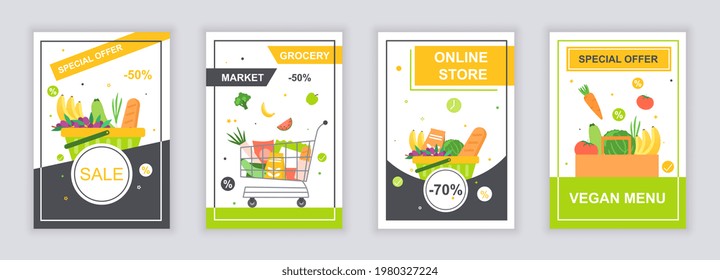 Food and drink marketing material, ads, cover design, home delivery, ordering, sale, shopping, cafe or restaurant menu template. Black friday. Flat abstract metaphor cartoon vector concept web banner