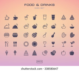 FOOD & DRINK - NORMAL / SELECTED states Icon Set for mobile or website