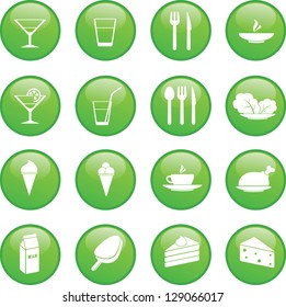 food and drink on green buttons