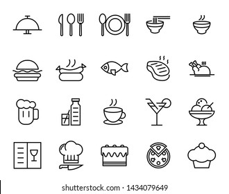 Food And Drink Outline Icon Set Vector.