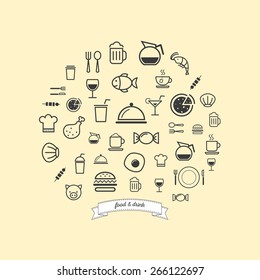 food and drink outline icon set