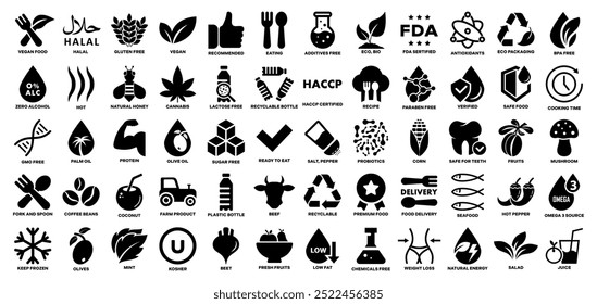 Food and Drink Package Labeling - 60 Vector Icons.