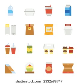 Food and drink packaging flat color icons set 2 with white background.