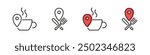 Food and drink place vector icon set. Cafe location map pin icons.