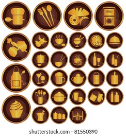 Food and drink related icons. Various kitchen and restaurant symbols.