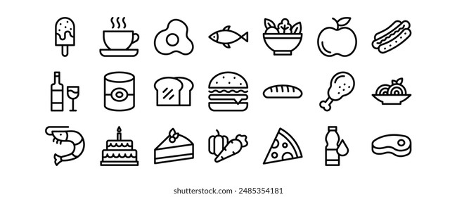 Conjunto de iconos vectoriales relacionados con la Comida y bebida.