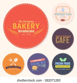 Food and Drink Restaurant Bar Tag, Sticker, Banners, Badges, Labels Vector Design Set