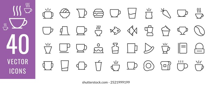 Food, Drink, Sea food, Cack, Ice Cream, Coffee, Tea and Others Icons set. Vector illustration. New Vector Icon set for Others Design.