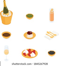 Comida y bebida. Isometric vectorial ilustración en diseño plano.