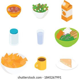 Food and drink set. Isometric vector illustration in flat design.