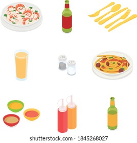 Food and drink set. Isometric vector illustration in flat design.