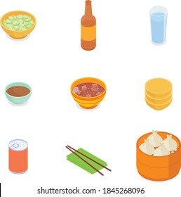 Comida y bebida. Isometric vectorial ilustración en diseño plano.